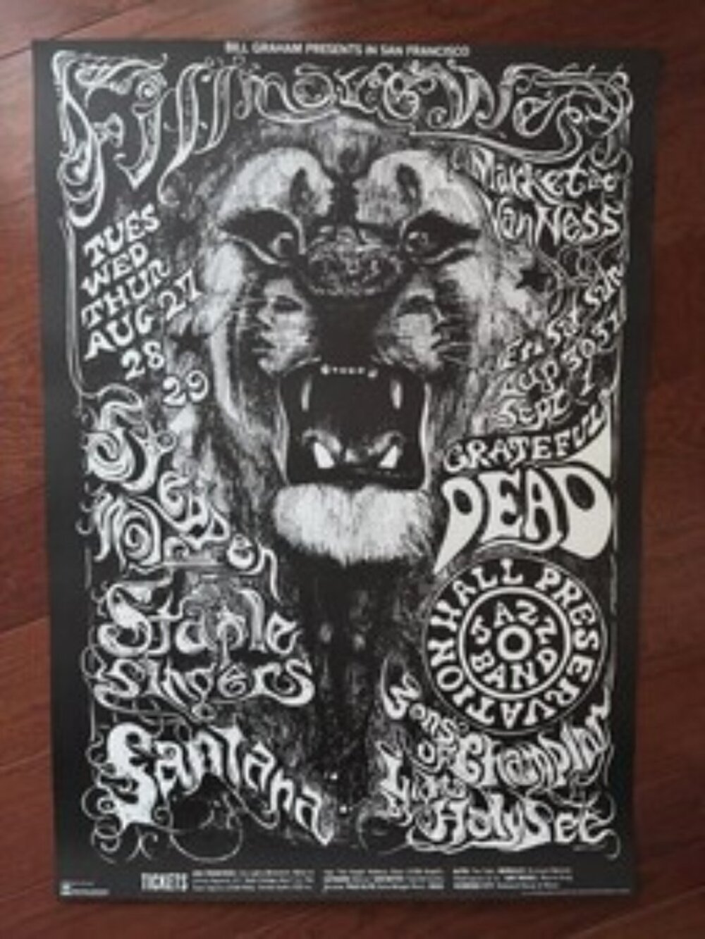 1968 Lee Conklin Grateful Dead Santana Bill Graham Fillmore Poster BG 134